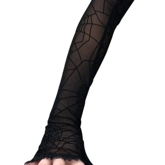 Goth Arm Warmers Fingerless Gloves for Women Gothic Steampunk Accessories Black - Picture 5 of 9
